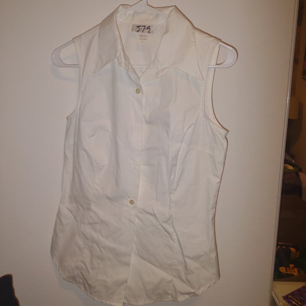 White Sleeveless Button Up Blouse - Size S